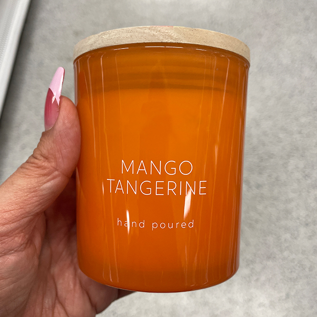 Mango Tangerine hand poured candle found in store at Ross.